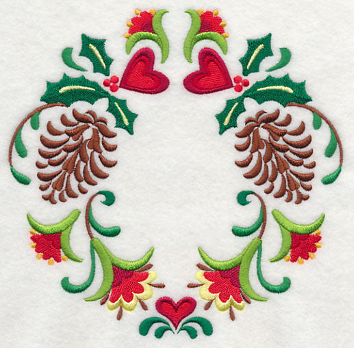 Wreathed in Christmas Pine Cones and Hearts