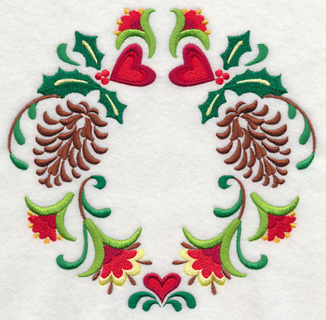 Wreathed in Christmas Pine Cones and Hearts