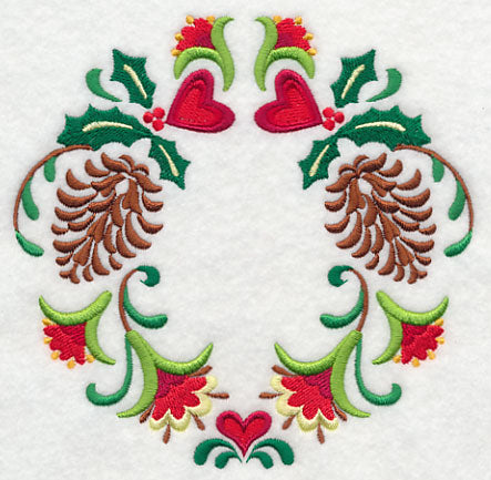 Wreathed in Christmas Pine Cones and Hearts