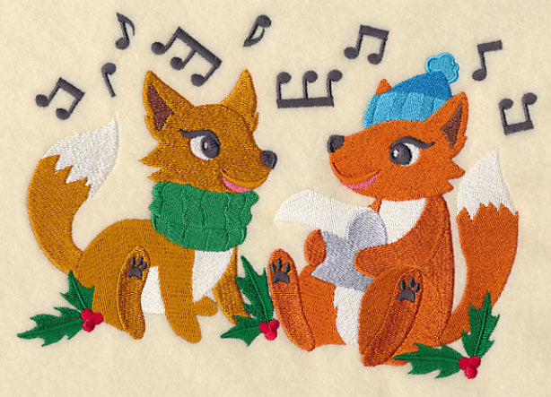 Caroling Christmas Foxes