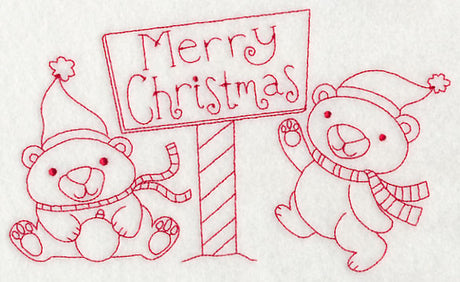 Polar Bear Merry Christmas (Redwork)
