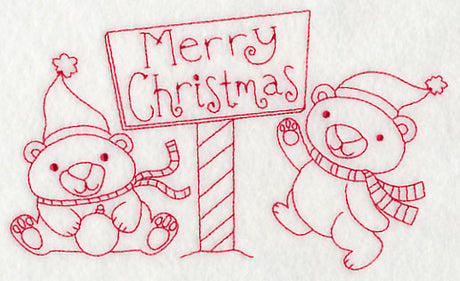 Polar Bear Merry Christmas (Redwork)