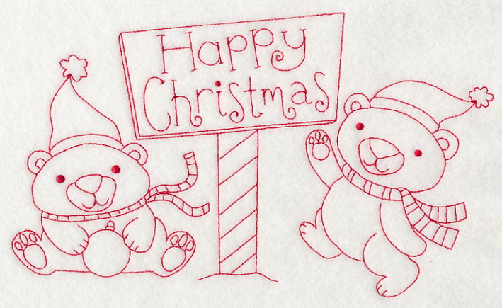 Polar Bear Happy Christmas (Redwork)