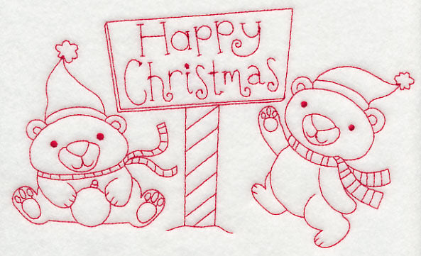 Polar Bear Happy Christmas (Redwork)