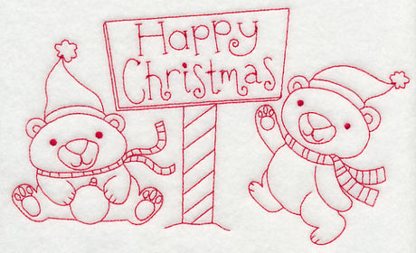 Polar Bear Happy Christmas (Redwork)