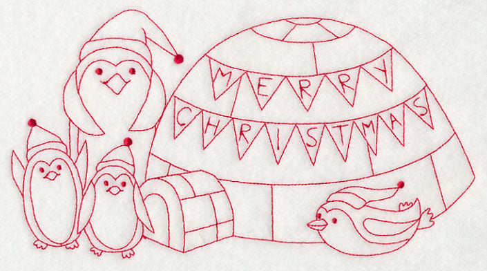 Penguins Merry Christmas (Redwork)