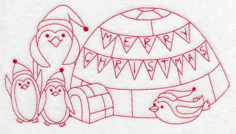 Penguins Merry Christmas (Redwork)