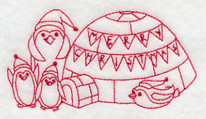 Penguins Merry Christmas (Redwork)