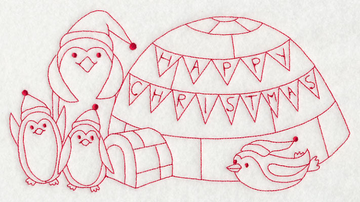 Penguins Happy Christmas (Redwork)