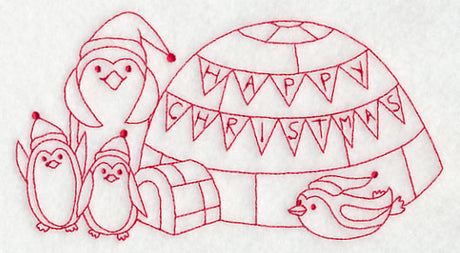 Penguins Happy Christmas (Redwork)