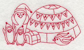 Penguins Happy Christmas (Redwork)