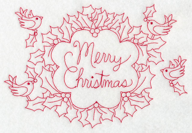 Wreathed in Merry Christmas Wishes (Redwork)