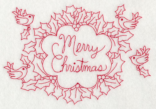 Wreathed in Merry Christmas Wishes (Redwork)