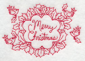 Wreathed in Merry Christmas Wishes (Redwork)