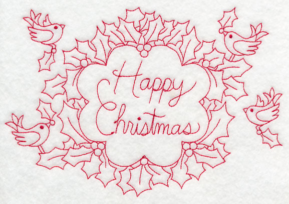 Wreathed in Happy Christmas Wishes (Redwork)