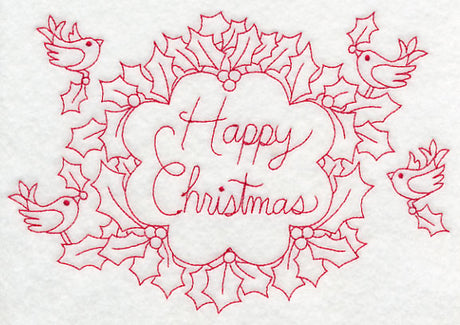 Wreathed in Happy Christmas Wishes (Redwork)