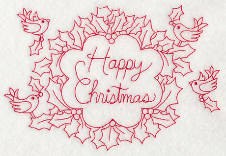 Wreathed in Happy Christmas Wishes (Redwork)