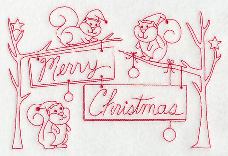 Squirrels Merry Christmas (Redwork)