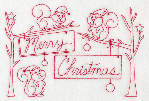 Squirrels Merry Christmas (Redwork)