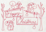 Squirrels Happy Christmas (Redwork)