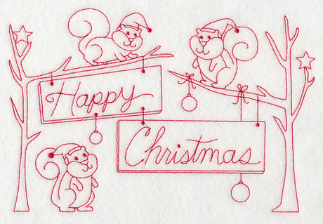 Squirrels Happy Christmas (Redwork)