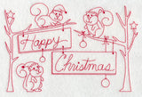 Squirrels Happy Christmas (Redwork)
