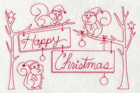 Squirrels Happy Christmas (Redwork)
