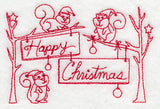 Squirrels Happy Christmas (Redwork)