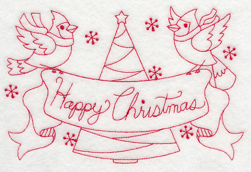 Cardinals Happy Christmas (Redwork)