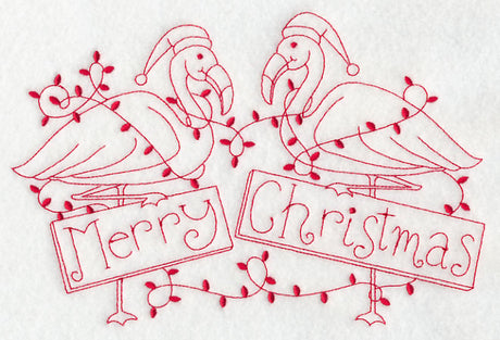 Flamingo Merry Christmas (Redwork)