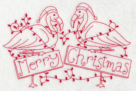 Flamingo Merry Christmas (Redwork)