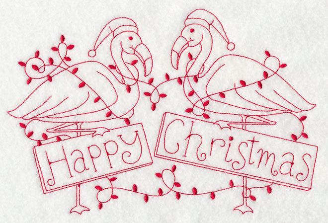Flamingo Happy Christmas (Redwork)