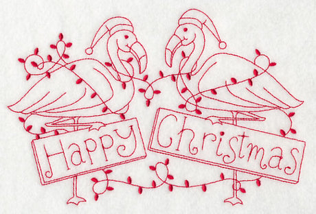 Flamingo Happy Christmas (Redwork)