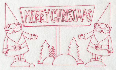 Danish Christmas Elves Merry Christmas (Redwork)