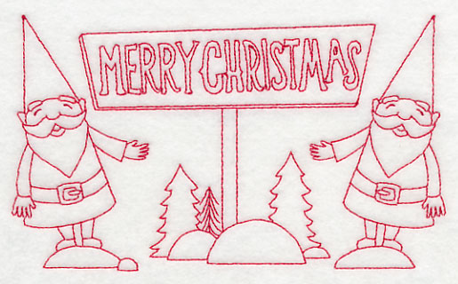 Danish Christmas Elves Merry Christmas (Redwork)