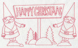 Danish Christmas Elves Happy Christmas (Redwork)