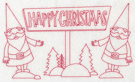 Danish Christmas Elves Happy Christmas (Redwork)