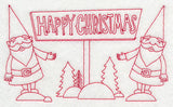 Danish Christmas Elves Happy Christmas (Redwork)