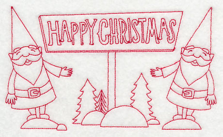 Danish Christmas Elves Happy Christmas (Redwork)