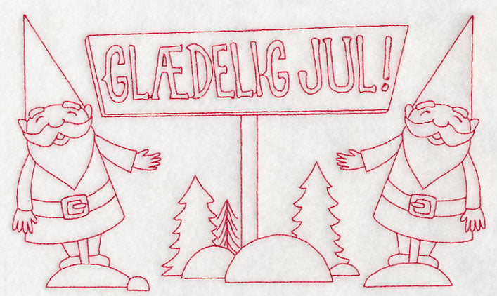 Danish Christmas Elves Glaedelig Jul (Redwork)