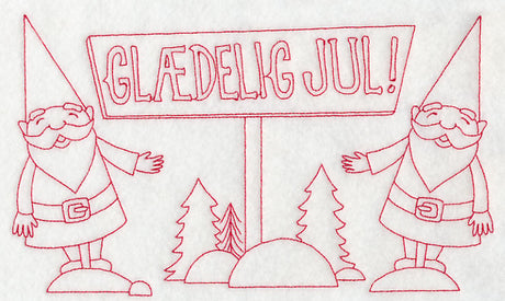 Danish Christmas Elves Glaedelig Jul (Redwork)