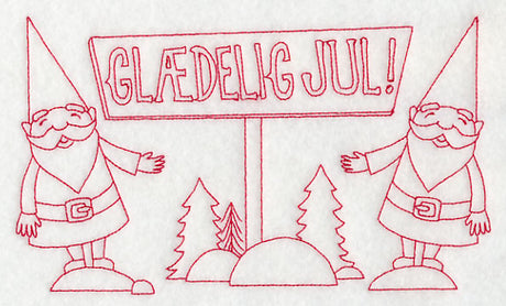Danish Christmas Elves Glaedelig Jul (Redwork)