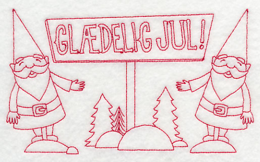 Danish Christmas Elves Glaedelig Jul (Redwork)