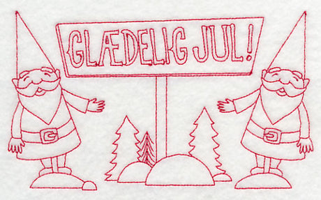 Danish Christmas Elves Glaedelig Jul (Redwork)