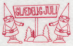 Danish Christmas Elves Glaedelig Jul (Redwork)