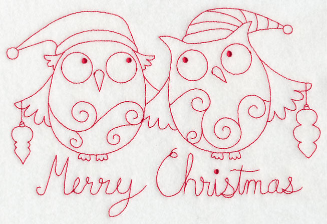 Owls Merry Christmas (Redwork)