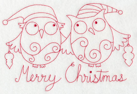Owls Merry Christmas (Redwork)