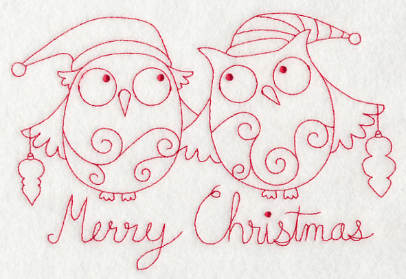 Owls Merry Christmas (Redwork)