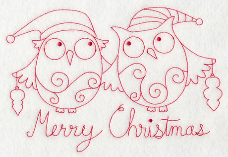 Owls Merry Christmas (Redwork)
