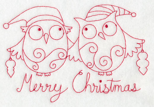 Owls Merry Christmas (Redwork)
